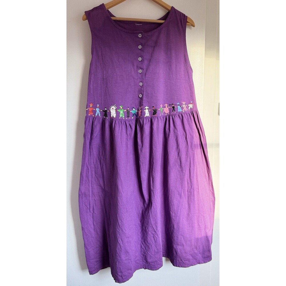 Vintage Purple Jumper Dress Maxi L Art To Wear Hand Painted People Of The World